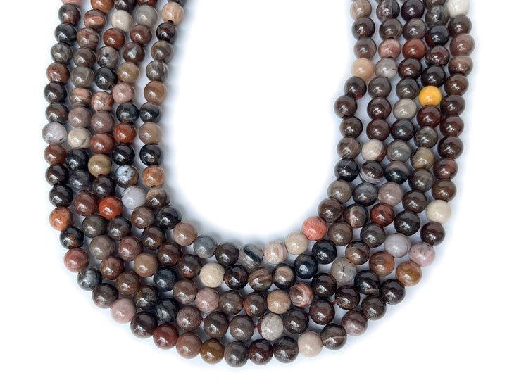 15" 8mm Petrified/fossilized wood stone 2.5mm big hole round beads