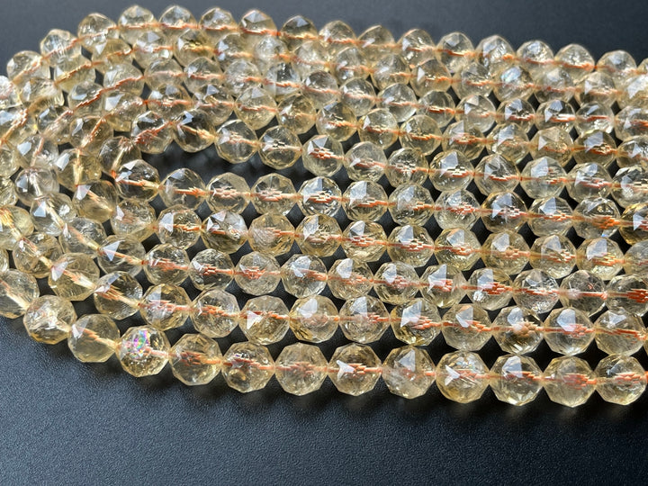 15.5" 8mm/10mm Natural Citrine round star faceted beads, yellow quartz
