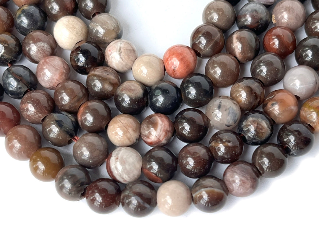 15" 8mm Petrified/fossilized wood stone 2.5mm big hole round beads