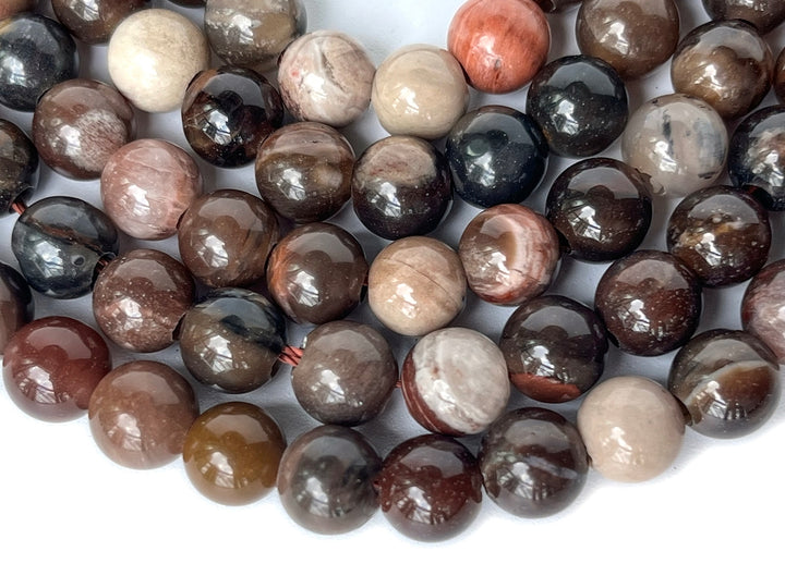 15" 8mm Petrified/fossilized wood stone 2.5mm big hole round beads