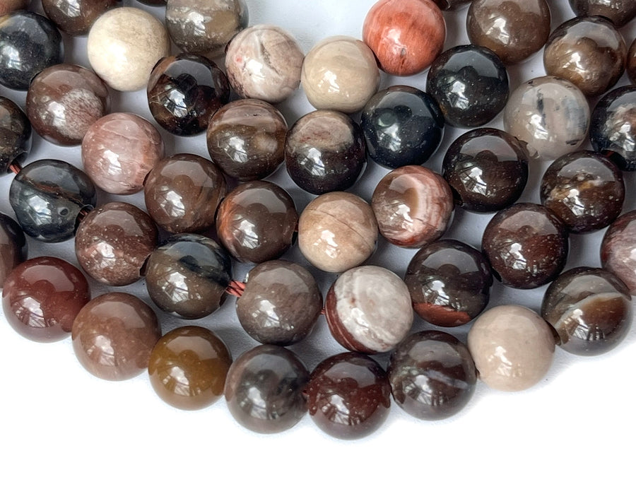 15" 8mm Petrified/fossilized wood stone 2.5mm big hole round beads