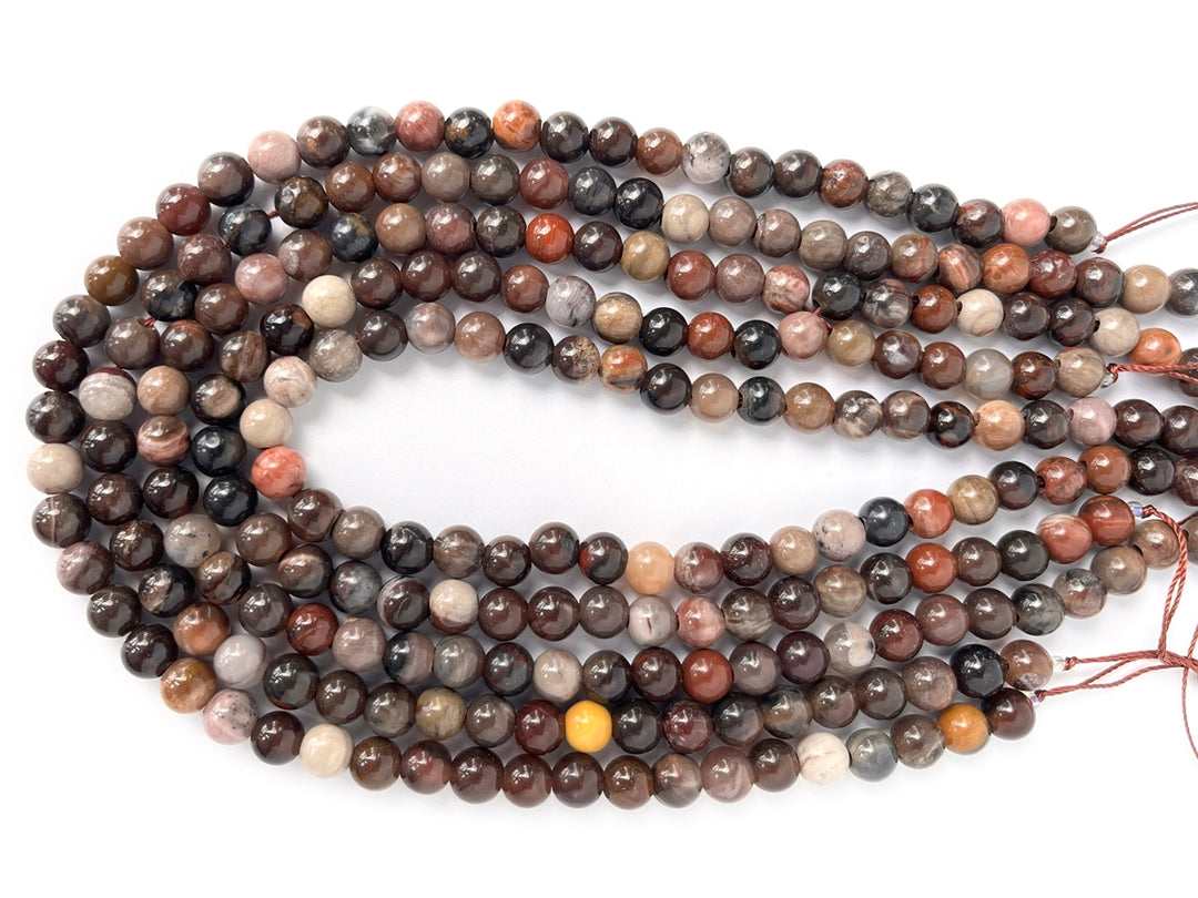 15" 8mm Petrified/fossilized wood stone 2.5mm big hole round beads