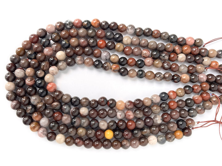 15" 8mm Petrified/fossilized wood stone 2.5mm big hole round beads