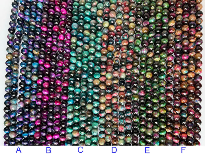 15.5" 10mm Dyed Mix Brown/green/blue/purple tiger eye round beads