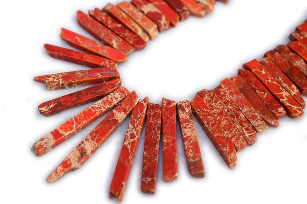 15.5" 20~50*6mm Orange Aqua Terra Jasper graduated slab,Top Drilled Stick beads, imperssion jasper