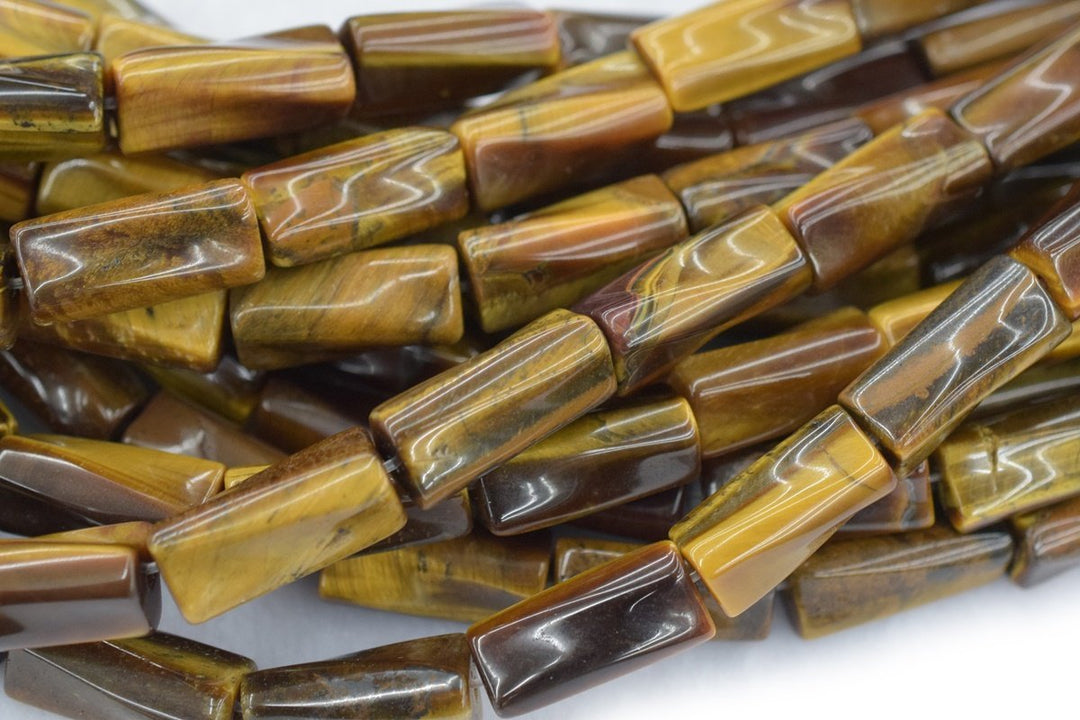 15.5" 9x20mm Natural Yellow tiger eye stone twisted tube wave beads