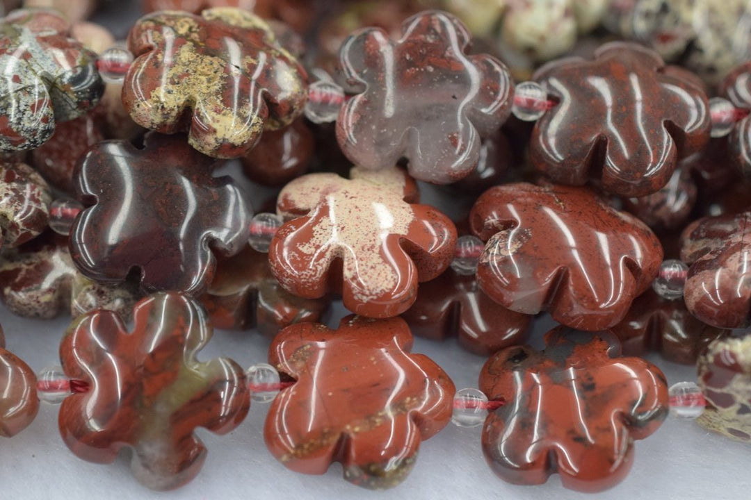 15.5" Red flower jasper flower 15/20mm,  semi-precious stone flower