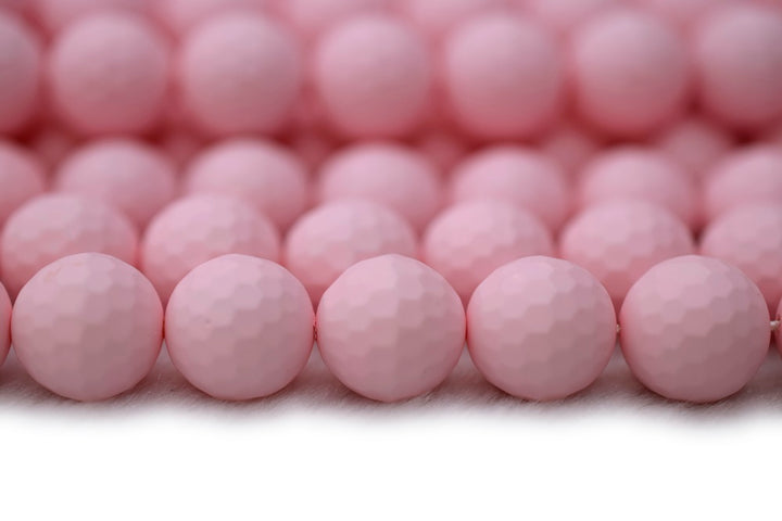 15.5" 8mm/10mm Matte Shell pearl round faceted beads light pink color