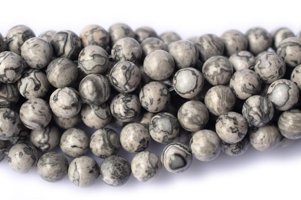15.5" 12mm Natural grey map stone round beads ,Grey Crazy Lace Jasper Picasso