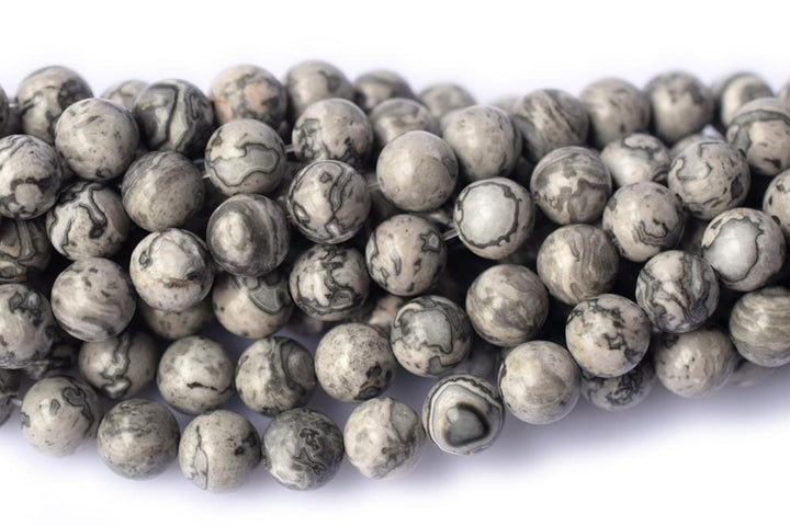 15.5" 12mm Natural grey map stone round beads ,Grey Crazy Lace Jasper Picasso