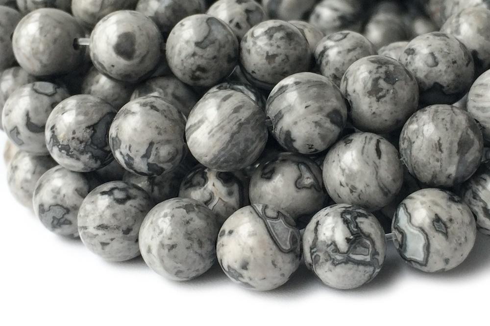 15.5" 12mm Natural grey map stone round beads ,Grey Crazy Lace Jasper Picasso