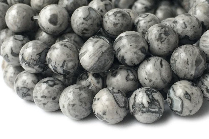 15.5" 12mm Natural grey map stone round beads ,Grey Crazy Lace Jasper Picasso