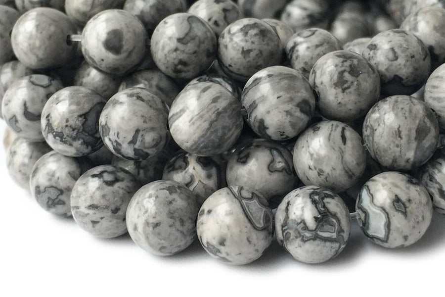 15.5" 12mm Natural grey map stone round beads ,Grey Crazy Lace Jasper Picasso