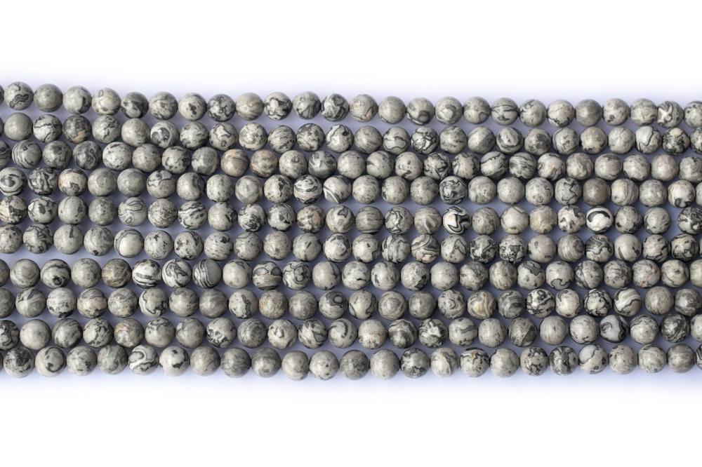 15.5" 12mm Natural grey map stone round beads ,Grey Crazy Lace Jasper Picasso