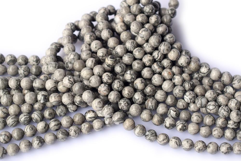 15.5" 12mm Natural grey map stone round beads ,Grey Crazy Lace Jasper Picasso