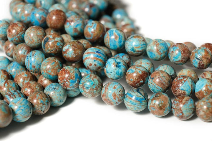 15.5" 8mm Turquoise blue Calsilica jasper round beads,blue brown gemstone beads