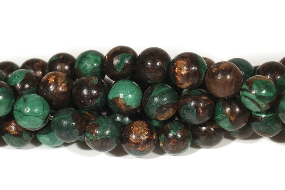 15.5" Malachite & Gold copper bornite round beads 6mm/8mm