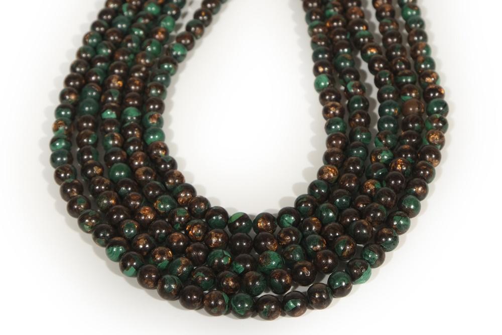 15.5" Malachite & Gold copper bornite round beads 6mm/8mm