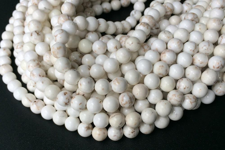 15.5" 4mm/6mm Natural Cream White howlite round beads, Ivory white beige gemstone