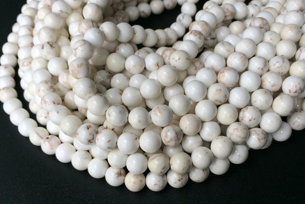 15.5" 8mm Natural Cream White howlite round beads, Ivory white beige gemstone