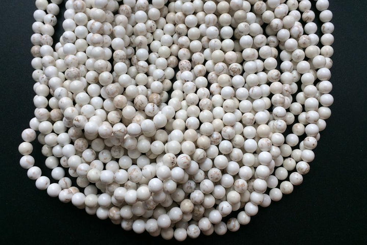 15.5" 14mm/16mm Natural Cream White howlite round beads, Ivory white beige gemstone