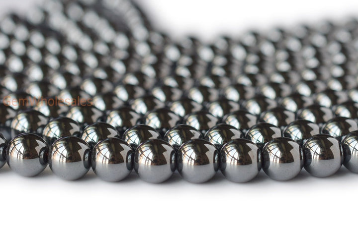 15.5" 10mm/12mm Natural Hematite stone round beads, Noir Black