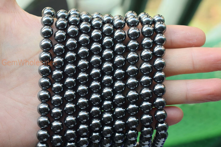 15.5" 4mm/6mm/8mm Natural Hematite stone round beads, Noir Black