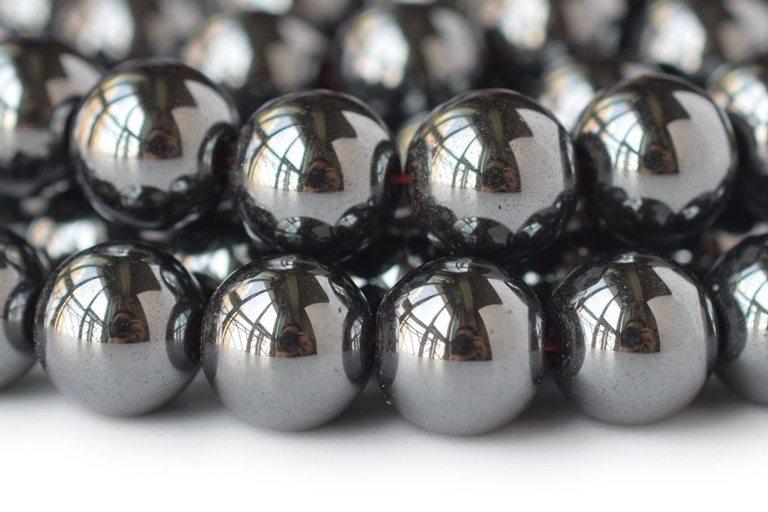 15.5" 10mm/12mm Natural Hematite stone round beads, Noir Black