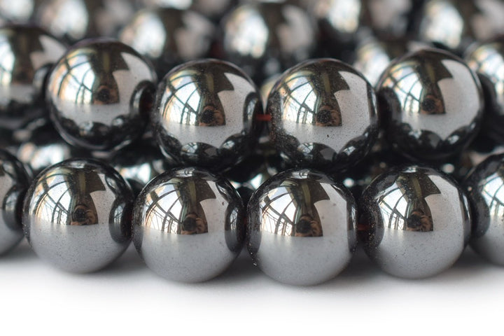 15.5" 10mm/12mm Natural Hematite stone round beads, Noir Black