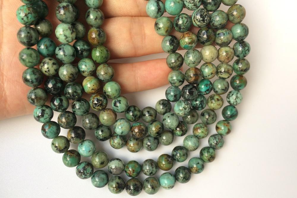 15.5" Natural African turquoise 4mm/6mm/8mm round beads, green black multi color gemstone beads