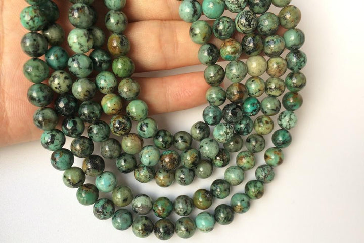 15.5" Natural African turquoise 4mm/6mm/8mm round beads, green black multi color gemstone beads