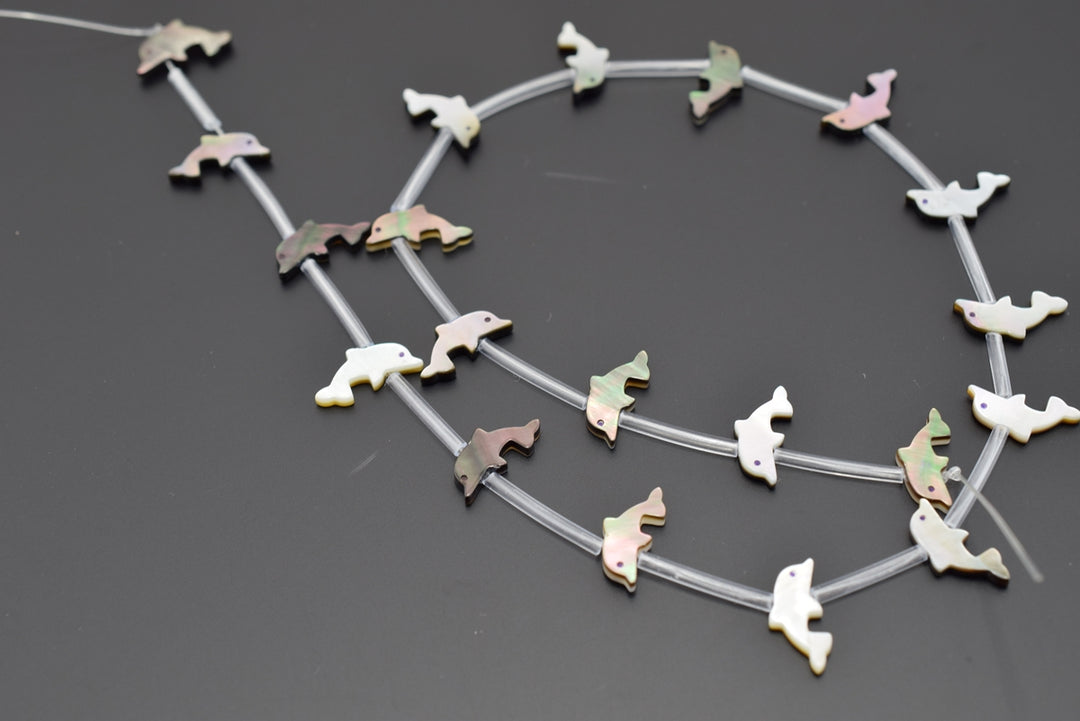 10PCS 7x14mm Natural Black MOP Dolphin beads, mother of pearl