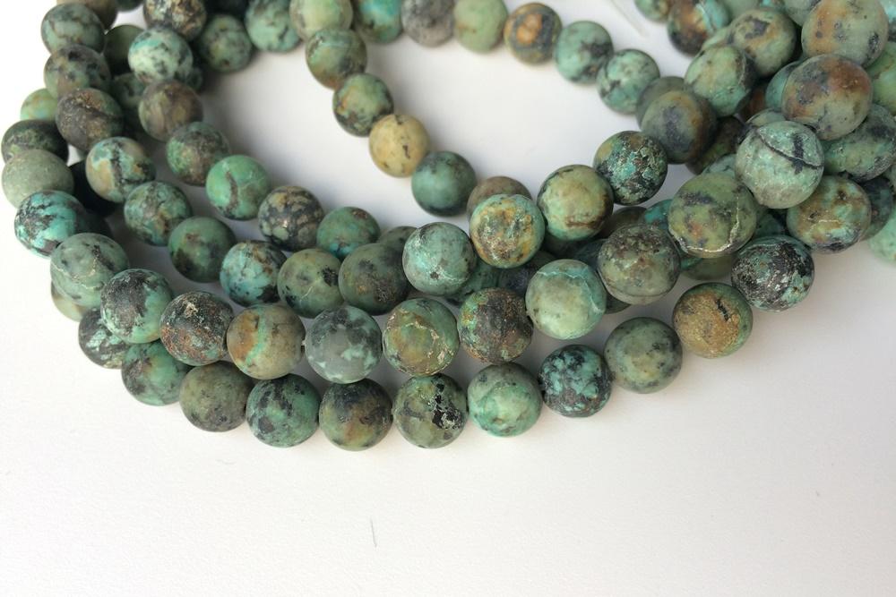 15.5"4mm/6mm/8mm Frosted/Matte Natural African turquoise round beads, green black multi color