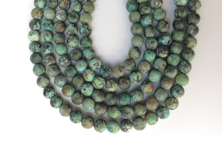 15.5" 10mm/12mm Frosted/matte African turquoise round beads, green black multi color beads