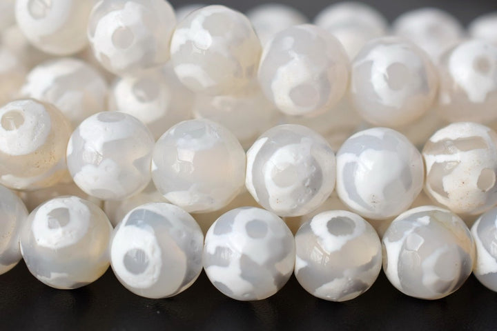 14.5" White tibetan Dzi agate 8mm/10mm/12mm/14mm round faceted beads, eye