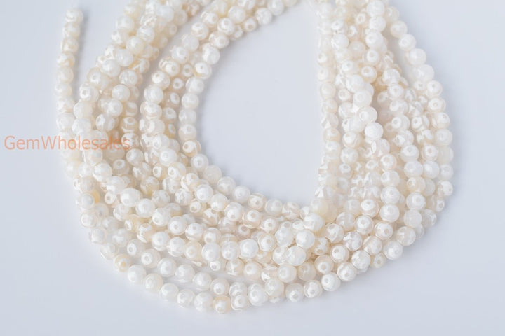 14.5" White tibetan Dzi agate 8mm/10mm/12mm/14mm round faceted beads, eye