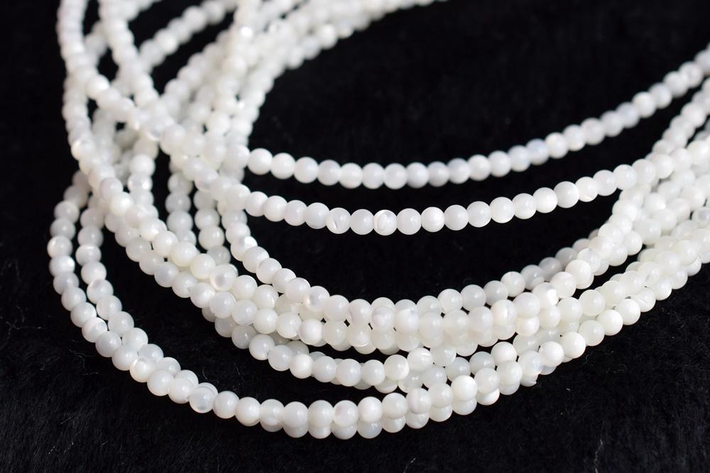 15.5" Natural white MOP round beads 3mm/4mm,white mother of pearl