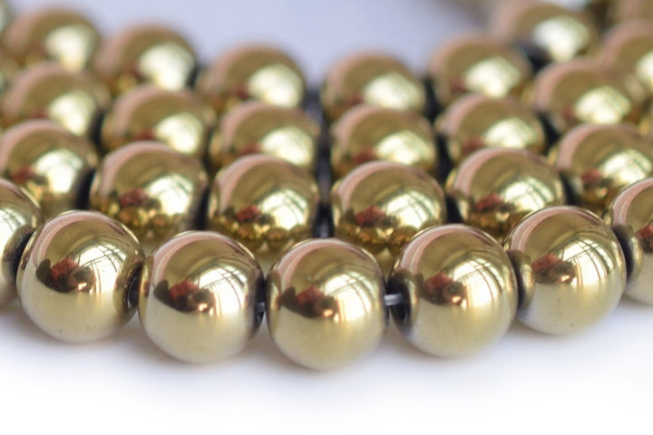 15.5" 6mm/8mm Gold color Hematite stone round beads
