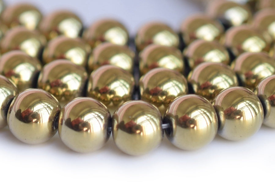 15.5" 6mm/8mm Gold color Hematite stone round beads