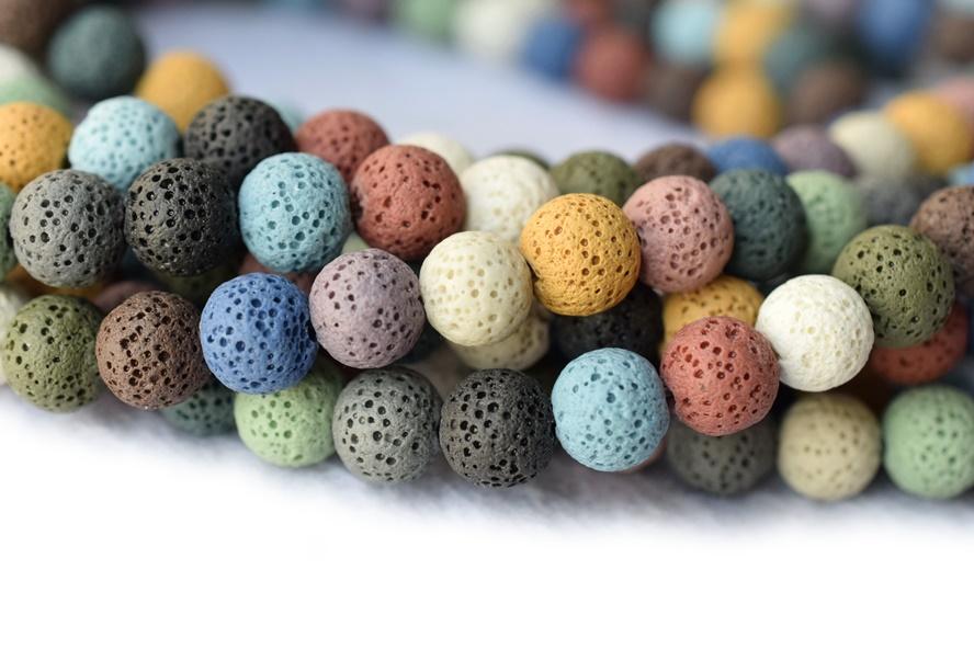 15.5" 8mm/10mm/12mm mix color Lava Round Gemstone beads