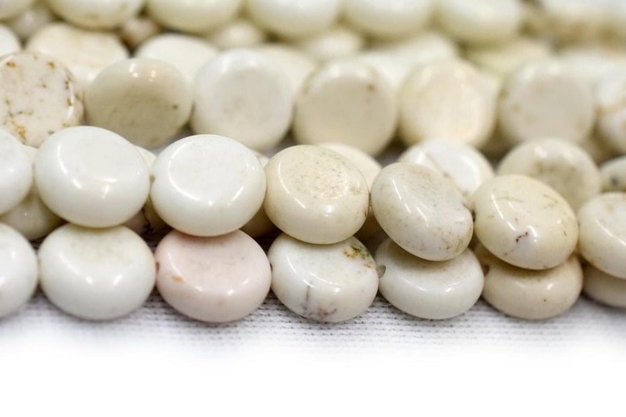 15.5" 10mm/14mm White howlite round coin beads,white beige Gemstone flat coin