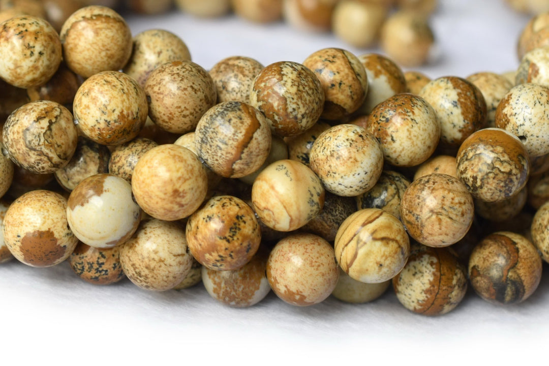 15.5" Natural picture stone 14mm/16mm round beads, yellow brown color gemstone beads
