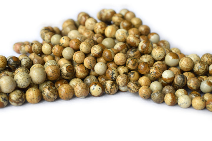 15.5" Natural picture stone 14mm/16mm round beads, yellow brown color gemstone beads