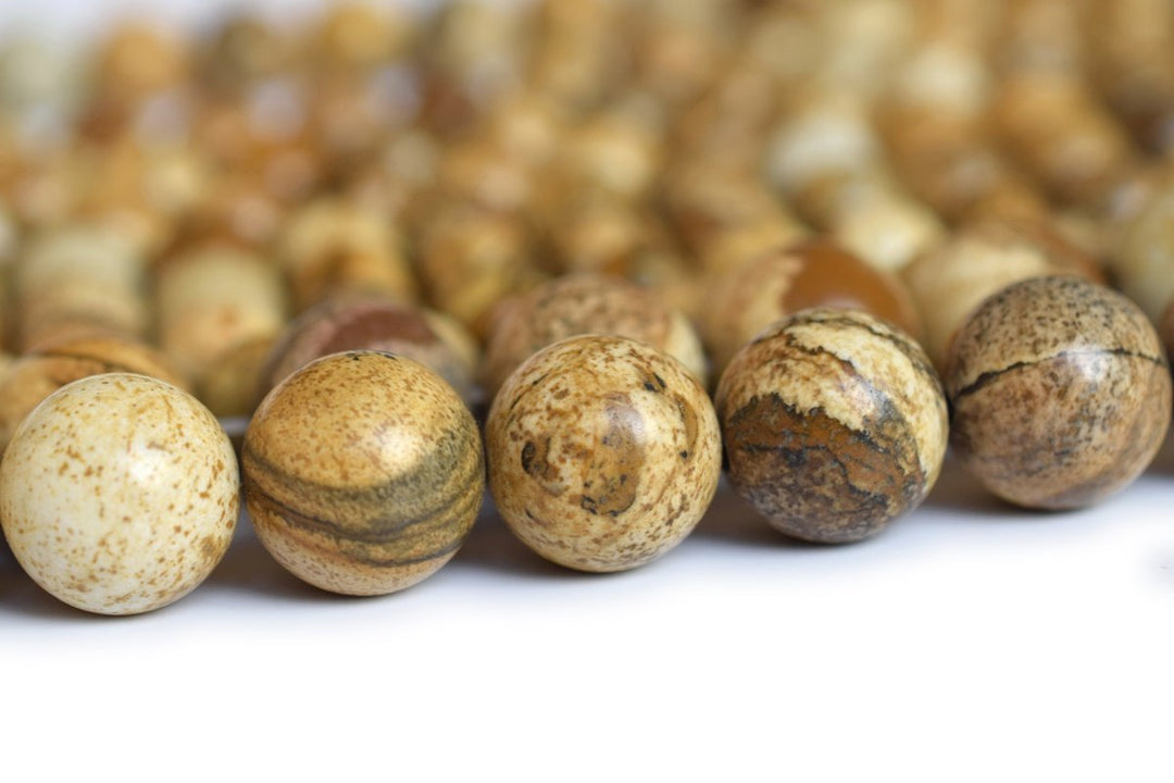 15.5" Natural picture stone 14mm/16mm round beads, yellow brown color gemstone beads