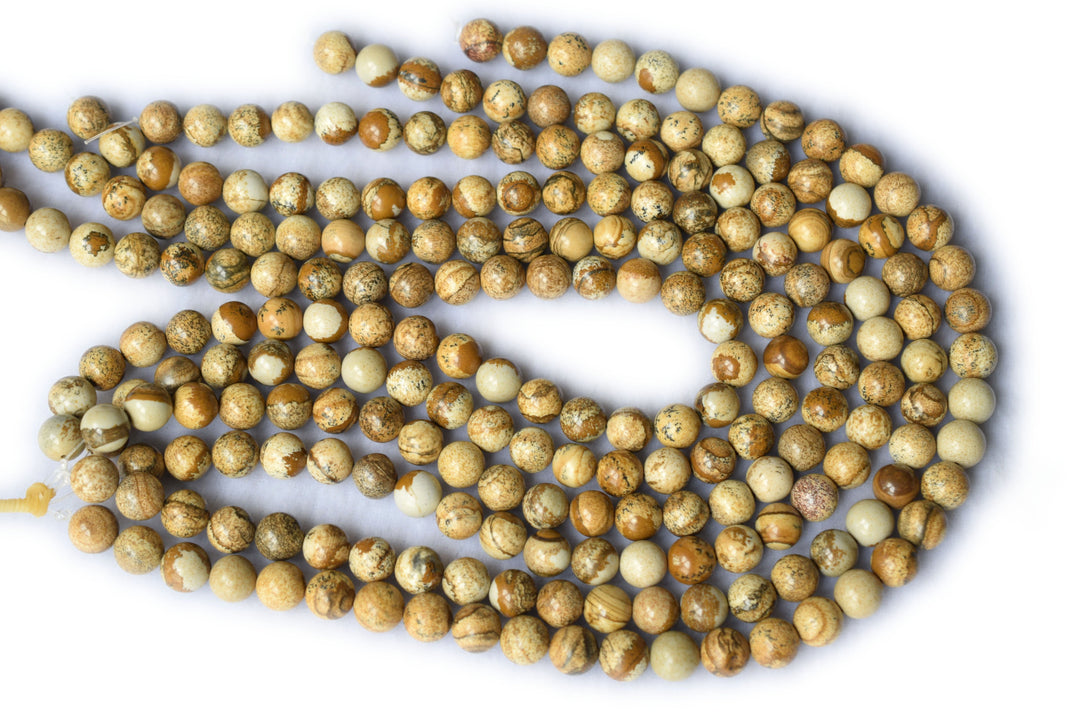 15.5" Natural picture stone 14mm/16mm round beads, yellow brown color gemstone beads