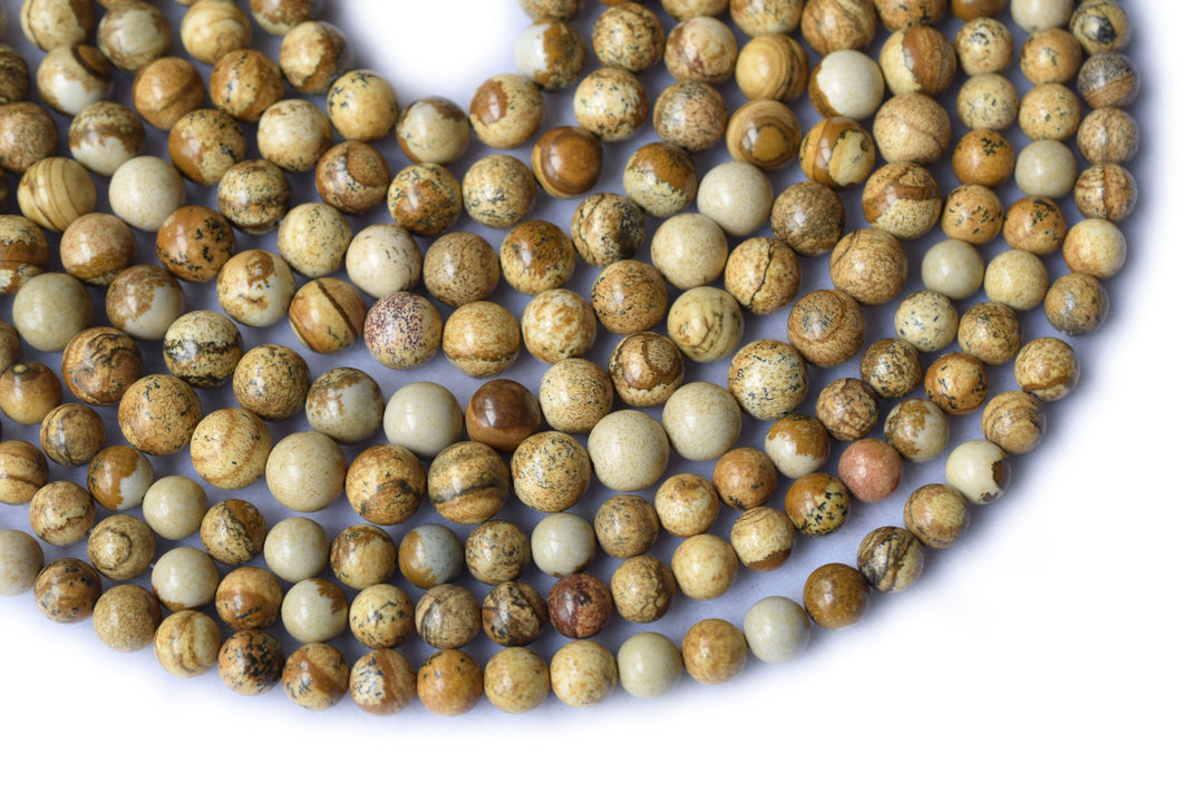 15.5" Natural picture stone 14mm/16mm round beads, yellow brown color gemstone beads