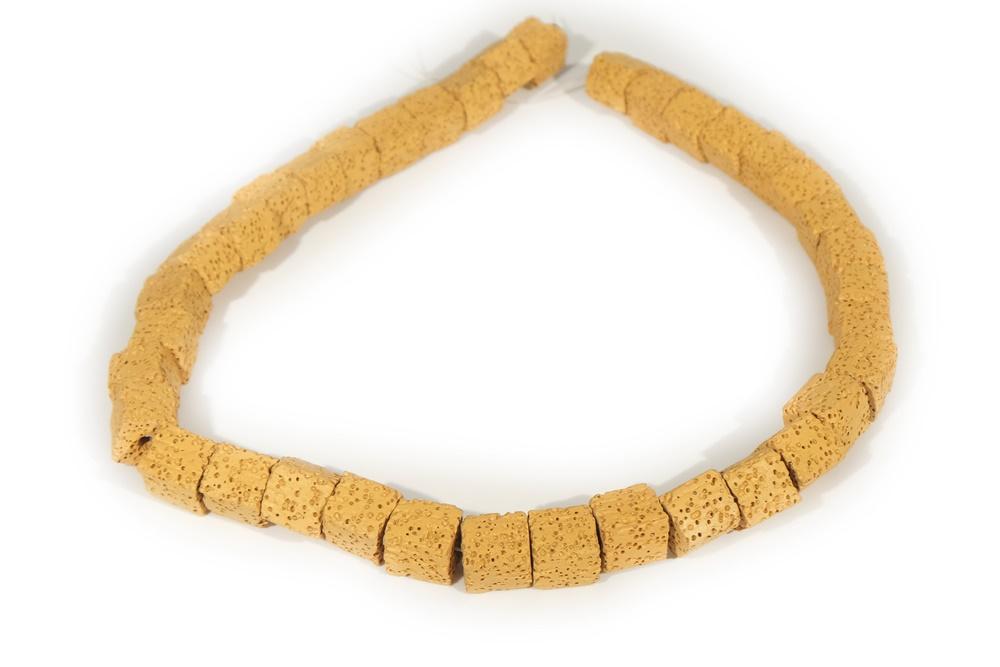15.5" 8mm/10mm yellow Lava stone Cubic beads