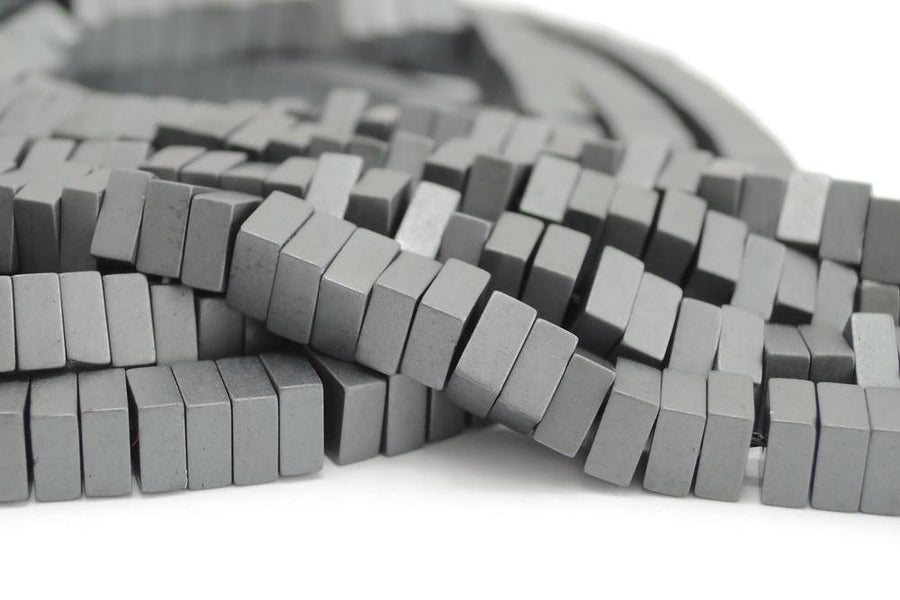 15.5" Matte Hematite stone 4mm square beads, 2mm thickness