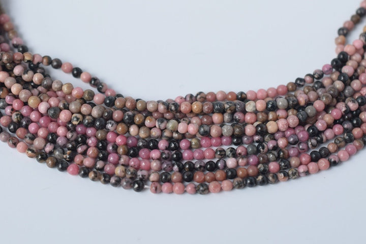 15.5" 2mm natural Rhodonite round beads, small semi-precious stone