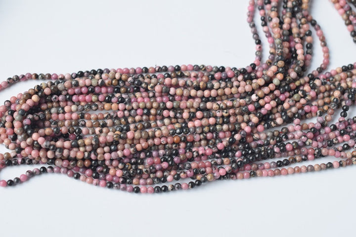 15.5" 2mm natural Rhodonite round beads, small semi-precious stone